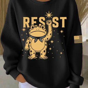 Women's FDT Print Knit Crew Neck Long Sleeve Sweatshirt 2