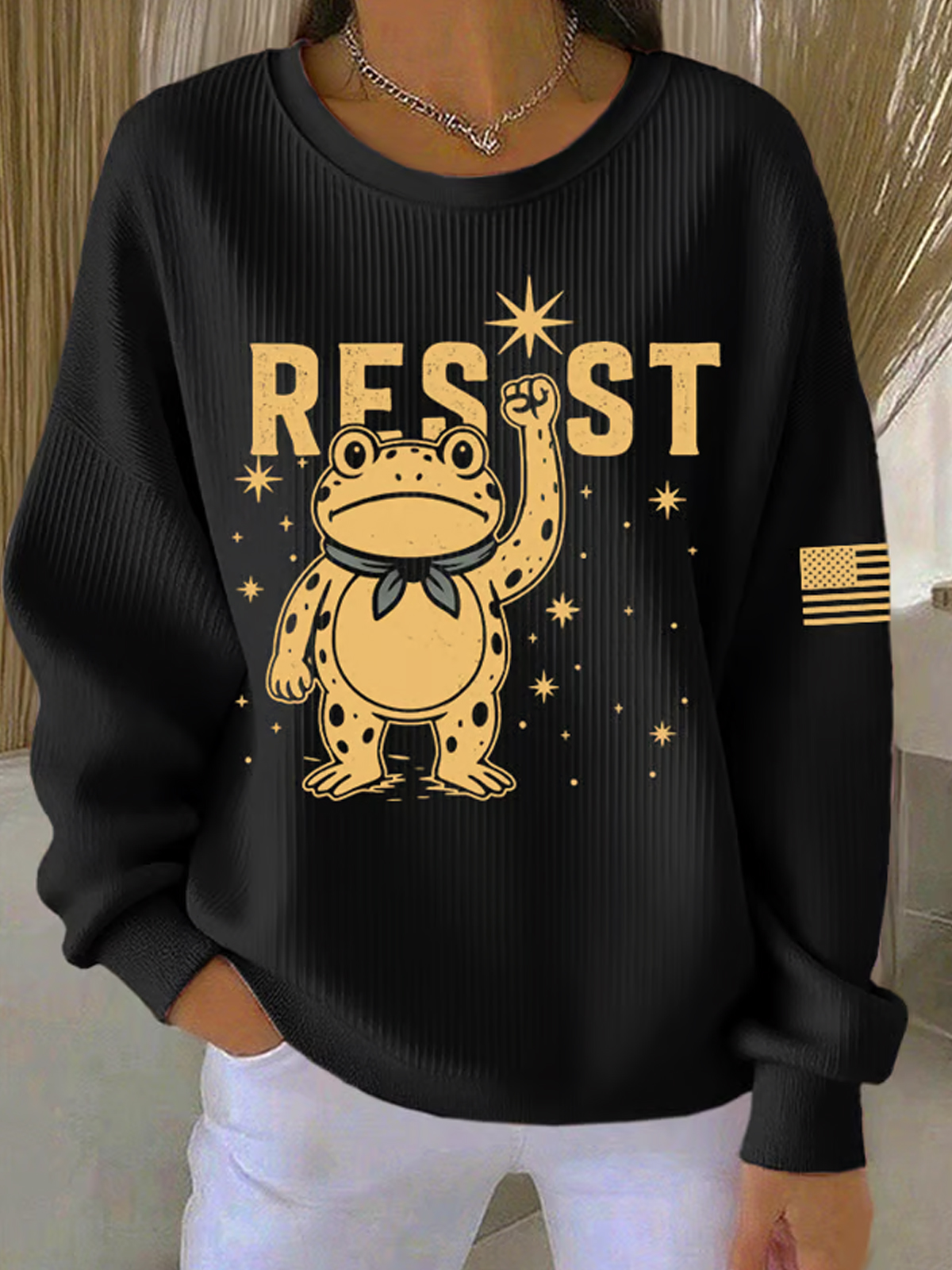 Women's FDT Print Knit Crew Neck Long Sleeve Sweatshirt 2