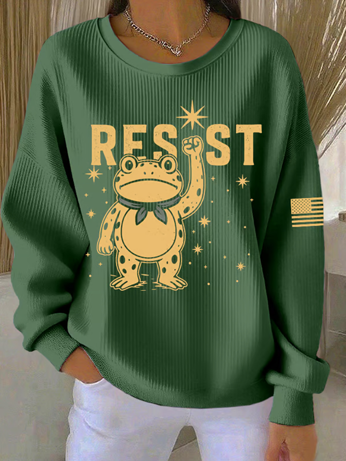 Women's FDT Print Knit Crew Neck Long Sleeve Sweatshirt 3