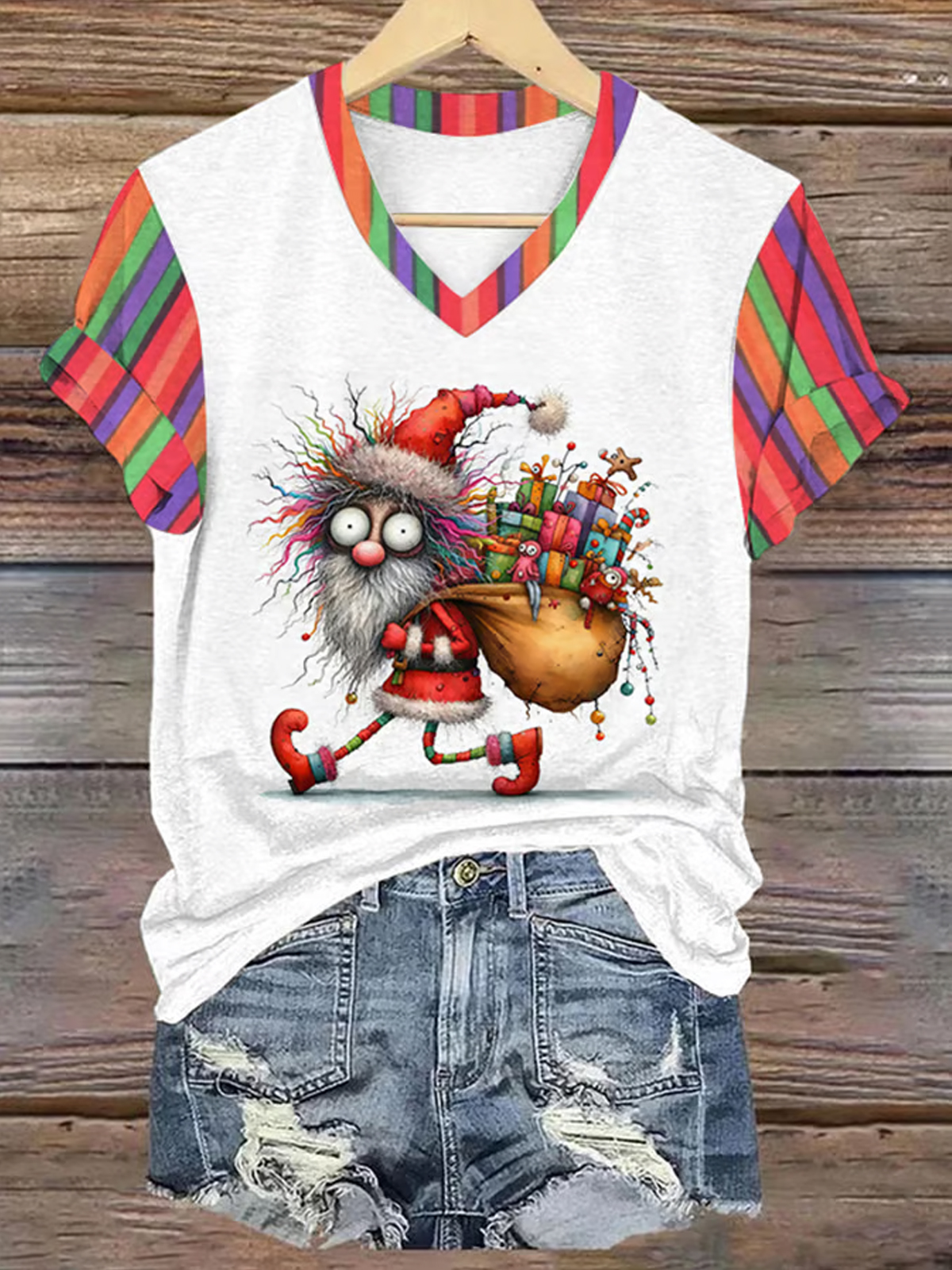 Womens Grumpy Santa Print Casual T Shirt