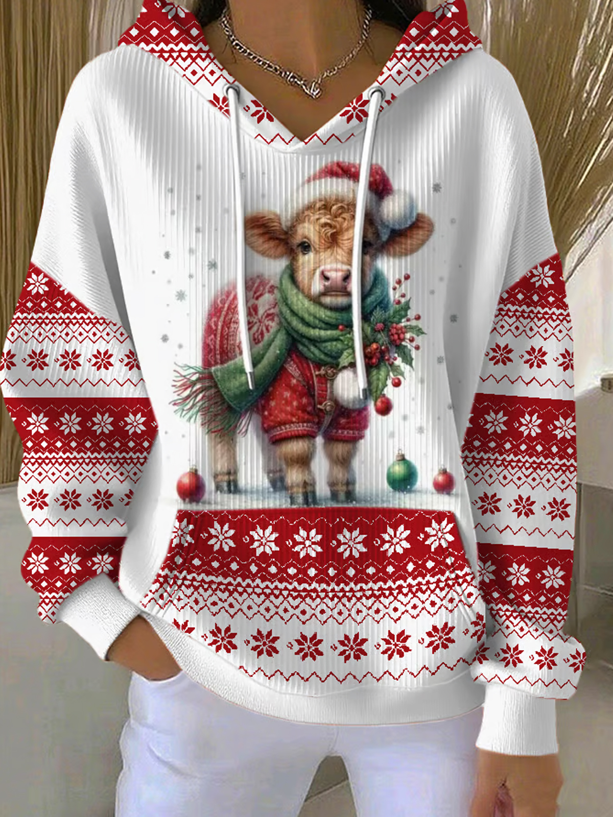 Women's Highland Cow Christmas Print Casual Hoodie