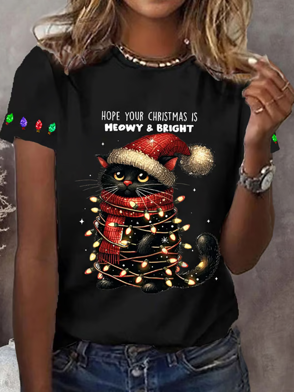 Women's Hope Your Christmas Is Meowy And Bright Casual Tee