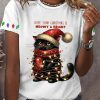 Womens Hope Your Christmas Is Meowy And Bright Casual Tee