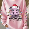 Womens I Want A Hippopotamus For Christmas Ribbed Round Neck Sweatshirt