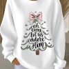 Womens Oh Come Let Us Adore Him Print Casual Ribbed Sweatshirt