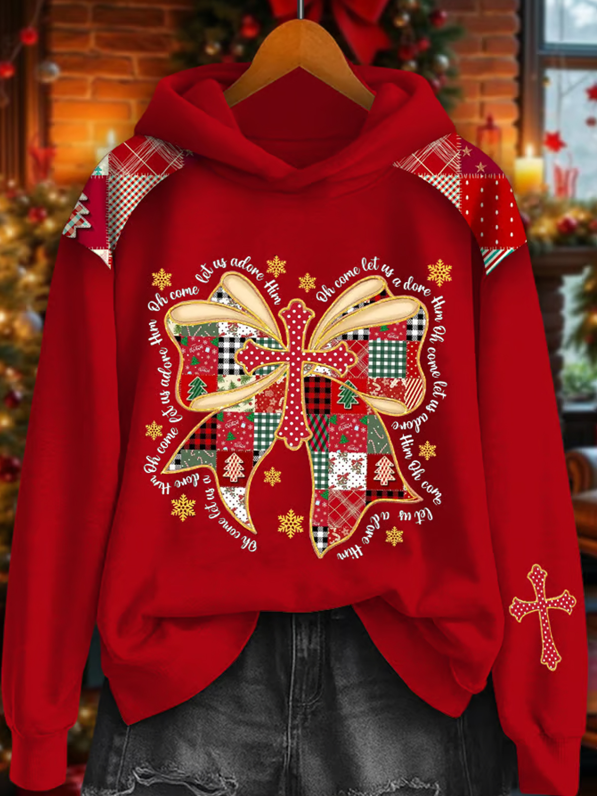 Women's Retro Christian Christmas Print Hoodie