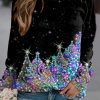 Womens Retro Christmas Art Print Casual Sweatshirt