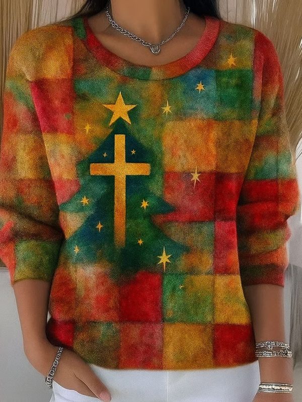 Womens Retro Christmas Faith Print Sweater