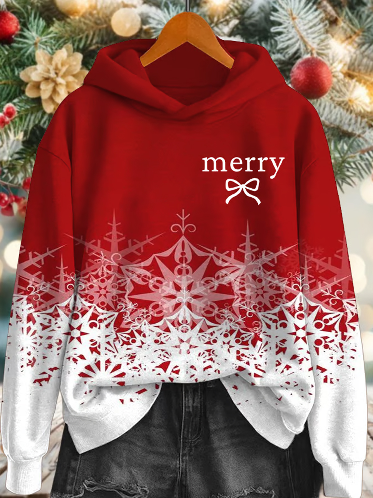 Women's Retro Merry Christmas Print Hoodie