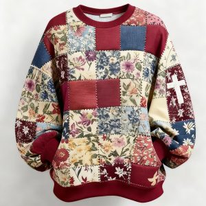 Womens Retro Winter Christmas Floral Cross Print Hoodie