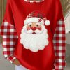 Womens Santa Claus Print Knitted Crew Neck Sweatshirt