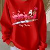 Womens Santa Claus Printed Ribbed Round Neck Ugly Sweatshirt