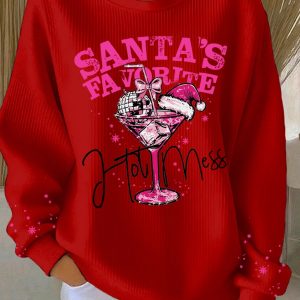 Womens Santas Favorite Printed Ribbed Sweatshirt