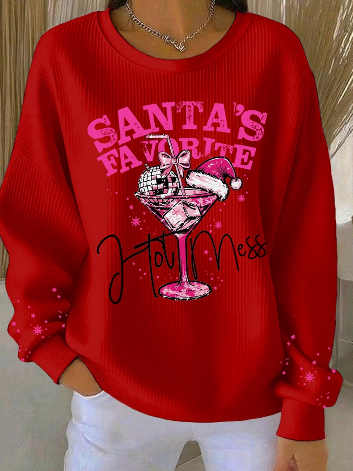 Women's Santa's Favorite Printed Ribbed Sweatshirt