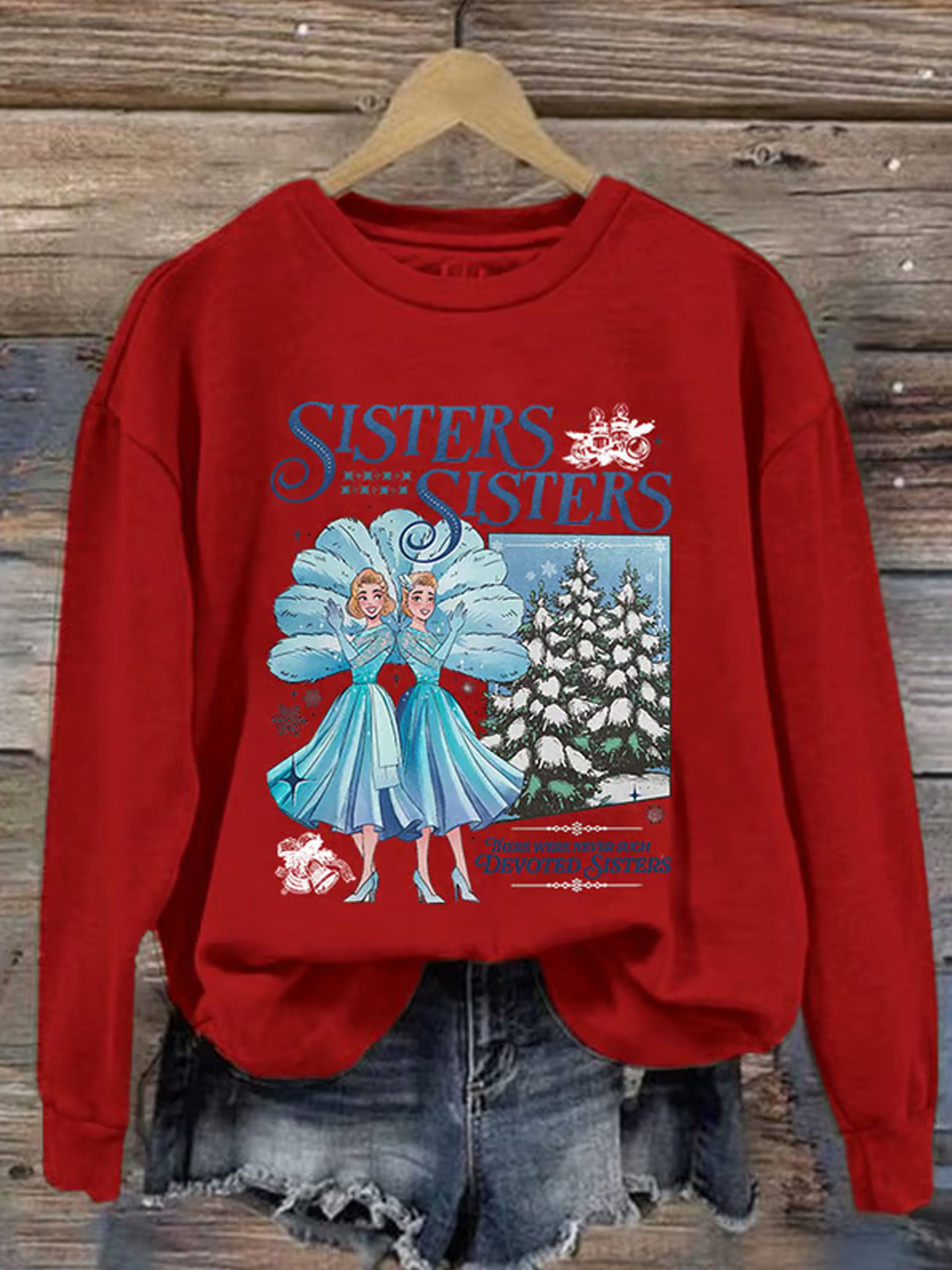 Women's Sisters Christmas Printed Round Neck Sweatshirt