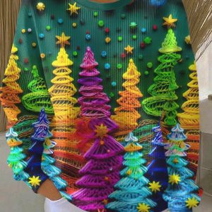 Womens Vintage Christmas Tree Print Casual Sweatshirt