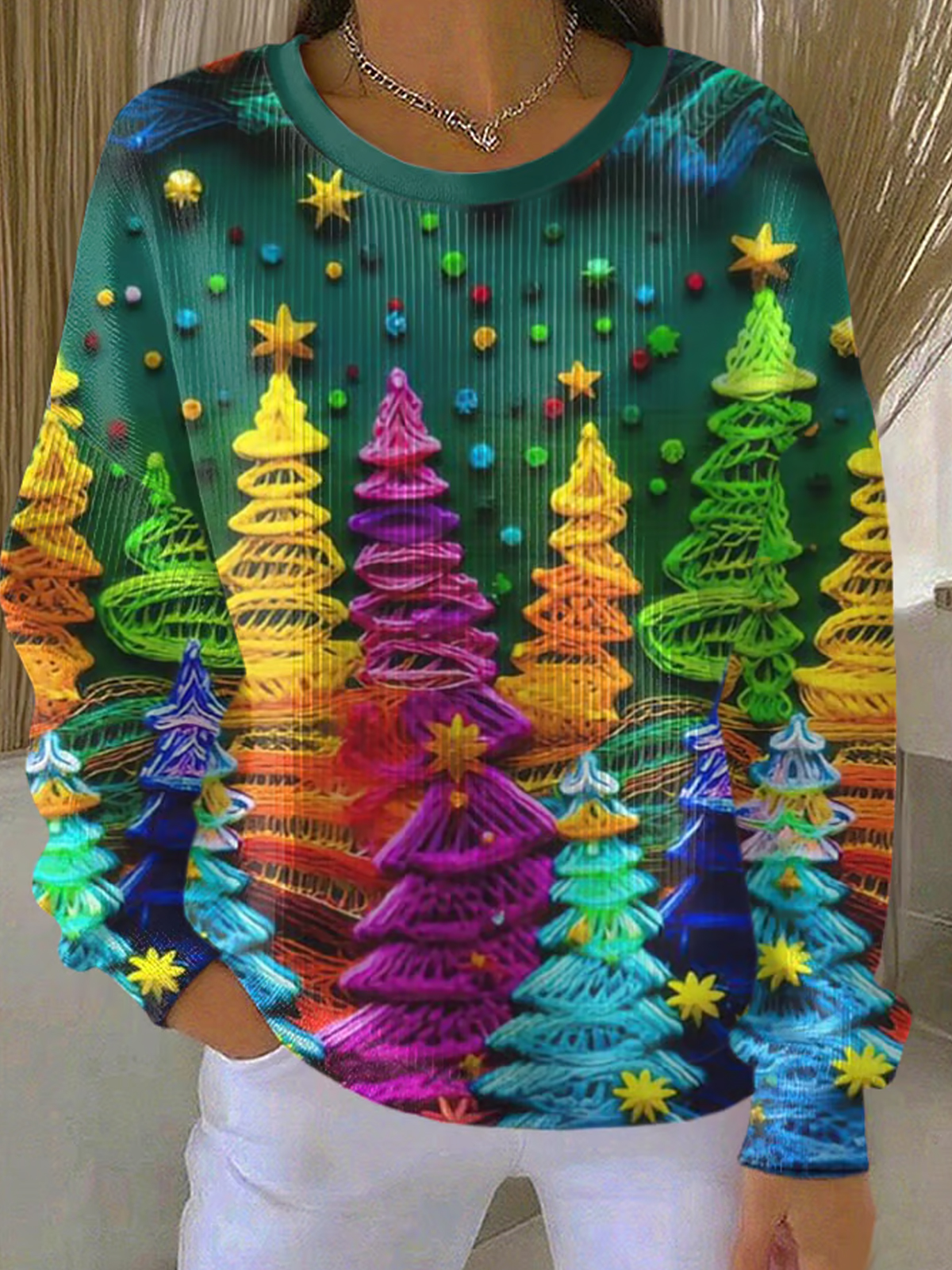 Women's Vintage Christmas Tree Print Casual Sweatshirt