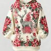 Womens Winter Christmas Elk Floral Holiday Print Hoodie