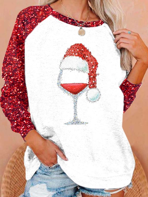 Womens santa hat Printed raglan sleeve sweatshirt