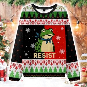 Vintage Resist Frog Christmas Ugly Sweater