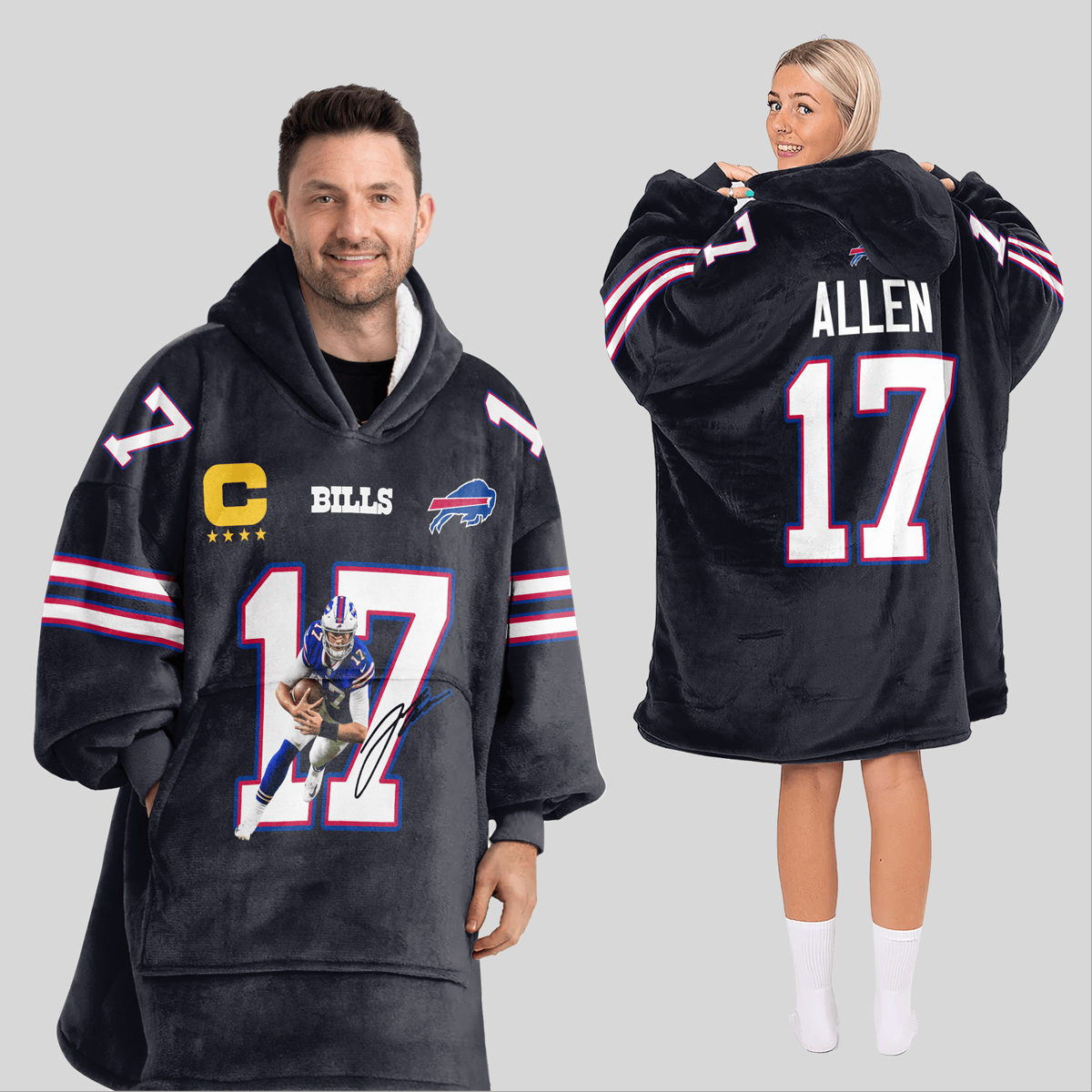 Allen 17 Bills Football Unisex Blanket Hoodie 2