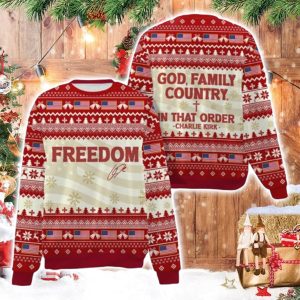 God Family Country Charlie Kirk Ugly Christmas Sweater 1