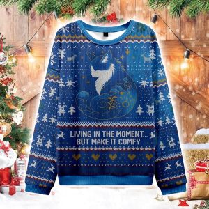 Retro Zen Cat Living the Present Christmas Ugly Sweater