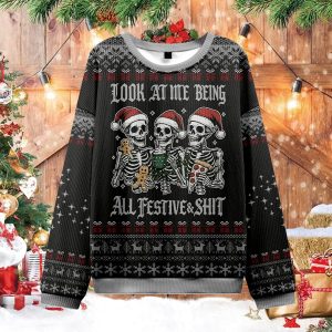Look at Me Being Festive Skeleton Christmas Ugly Sweater