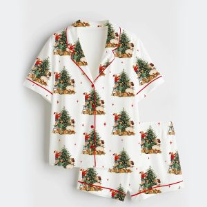 Women's Funny Im About To Deck These Halls Vintage Retro Christmas Short Sleeve Satin Pajama Set 1
