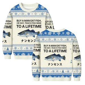 Teach Fish Man To A Lifetime Ugly Christmas Sweater