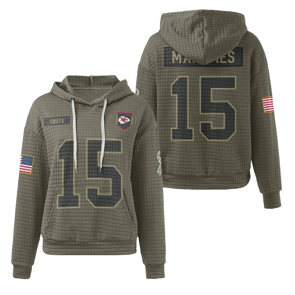 Chiefs Veterans Day Patrick Mahomes 15 Waffle Hoodie