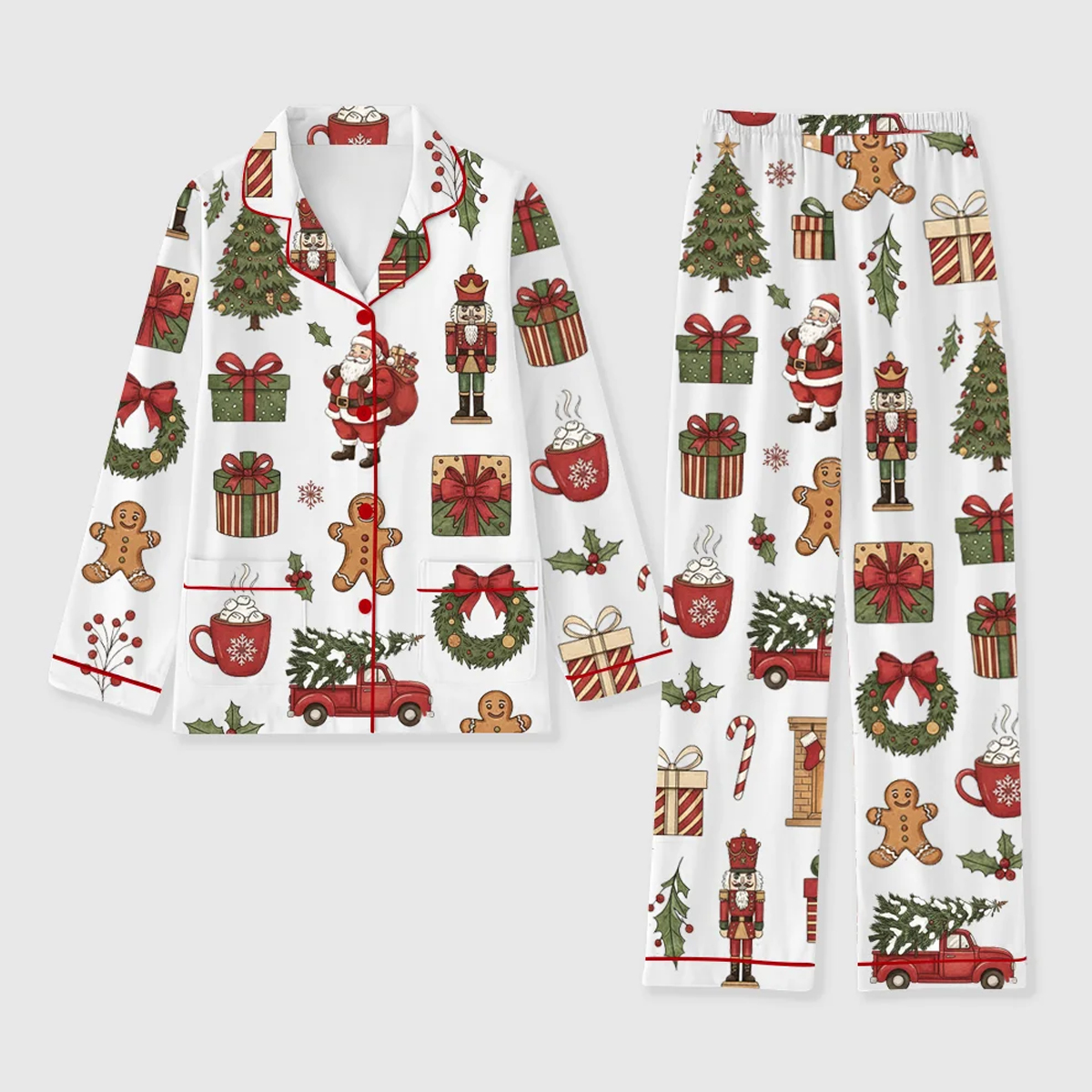Christmas Tree Nutcracker Santa Claus Hot Cocoa Gingerbread Man Holiday Pajama Set