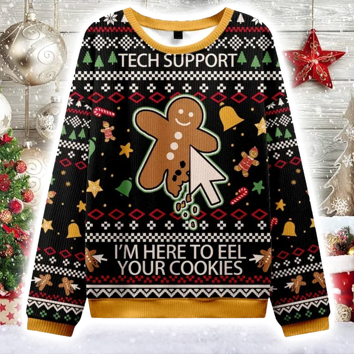 Click On The Gingerbread Man Christmas Ugly Sweater