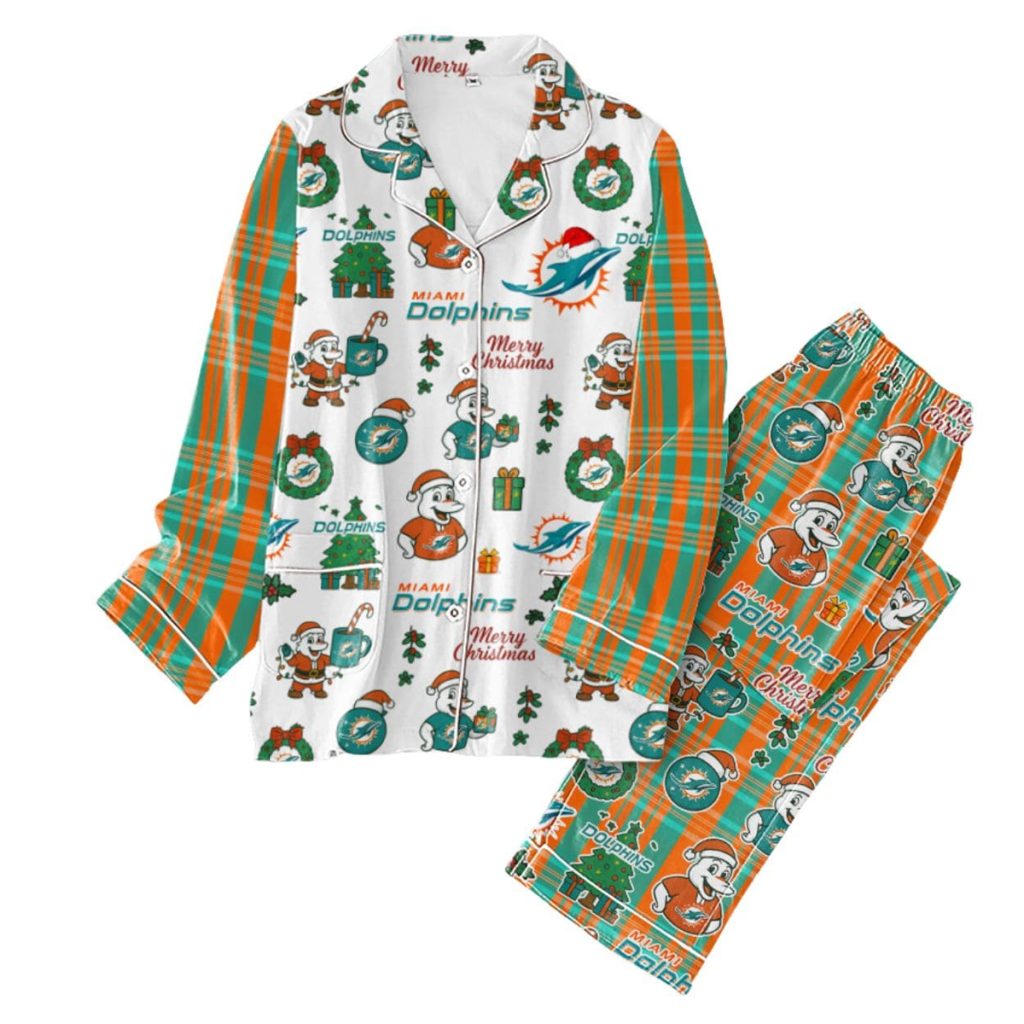 Dolphins Football Christmas Pajamas Set