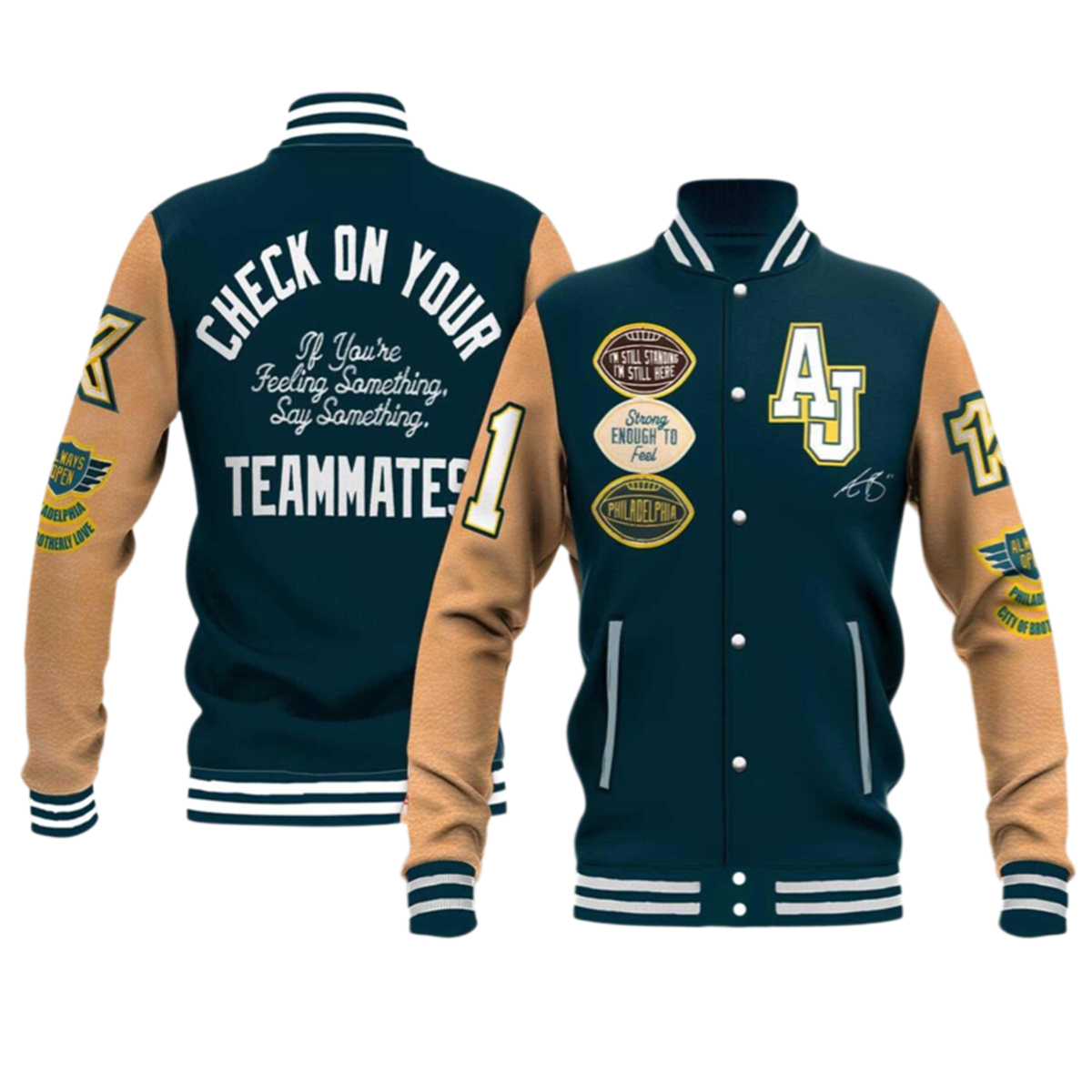 Eagles x AJ Check On Your Teammates Baseball Jacket