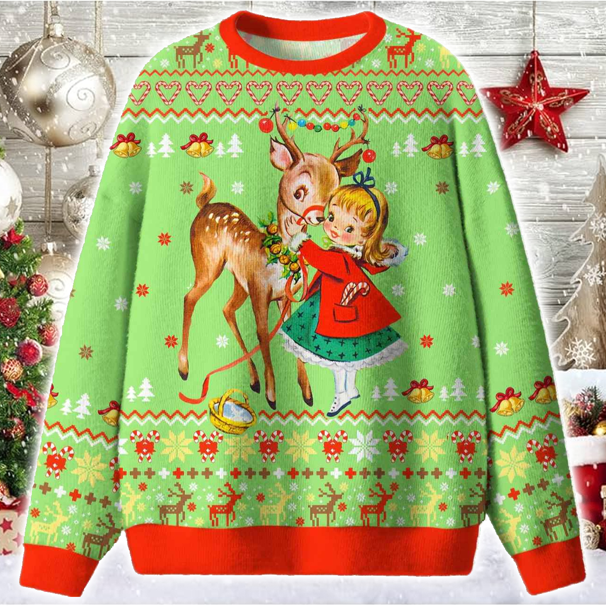 Girl Reindeer Ugly Christmas Sweater