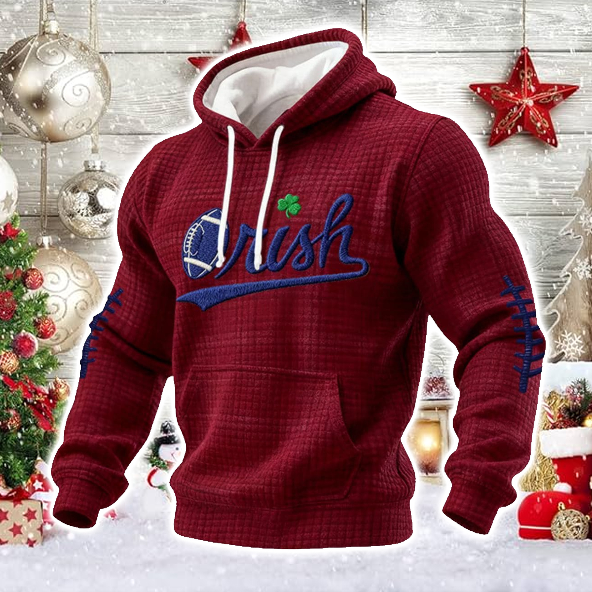 Irish Football Print Waffle Fabric Hoodie