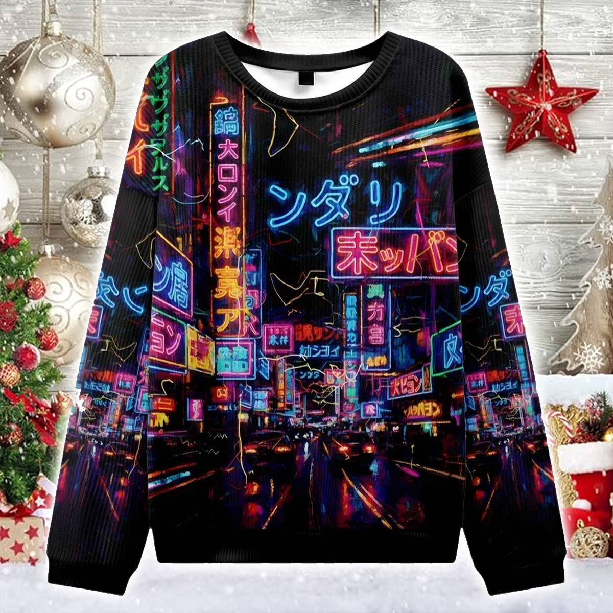 Japanese Street Scene Christmas Ugly Sweater