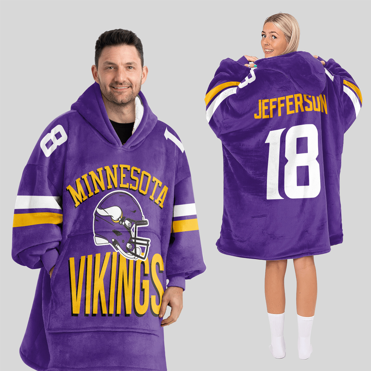Jefferson 18 Vikings Football Unisex Blanket Hoodie