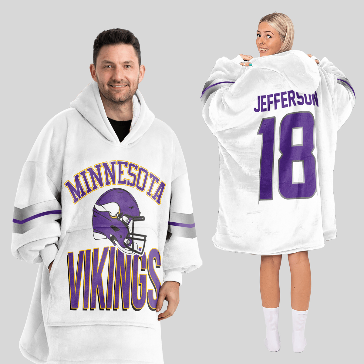 Jefferson 18 Vikings Football Unisex Blanket Hoodie