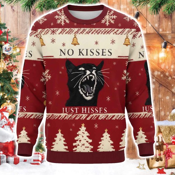 No Kisses Just Hisses Angry Black Cat Christmas Ugly Sweater - GullClothes