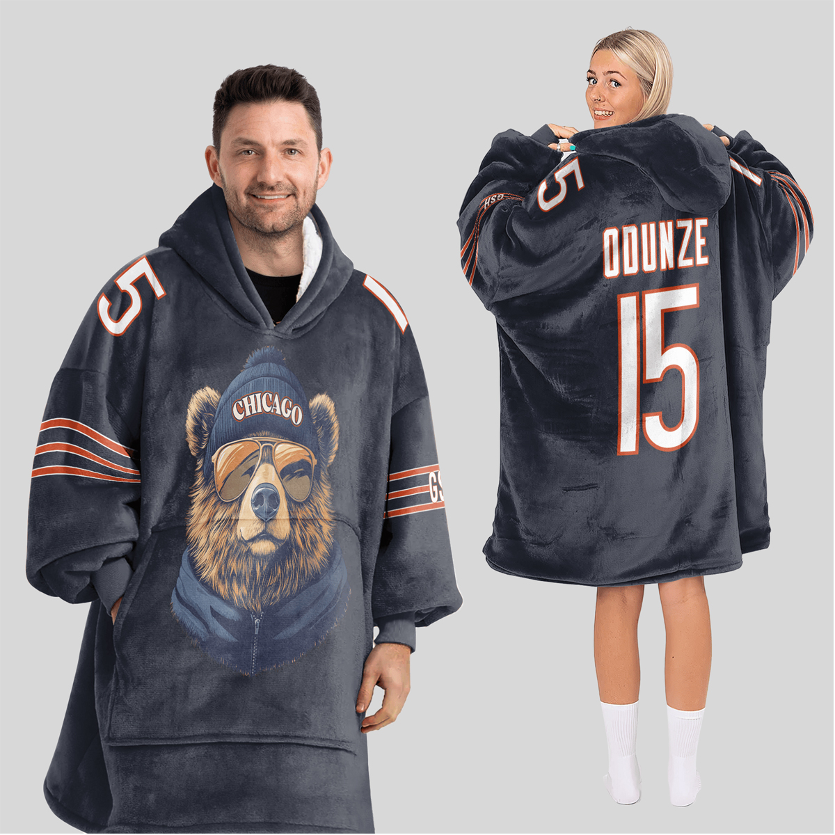 Odunze 15 Bears Football Unisex Blanket Hoodie