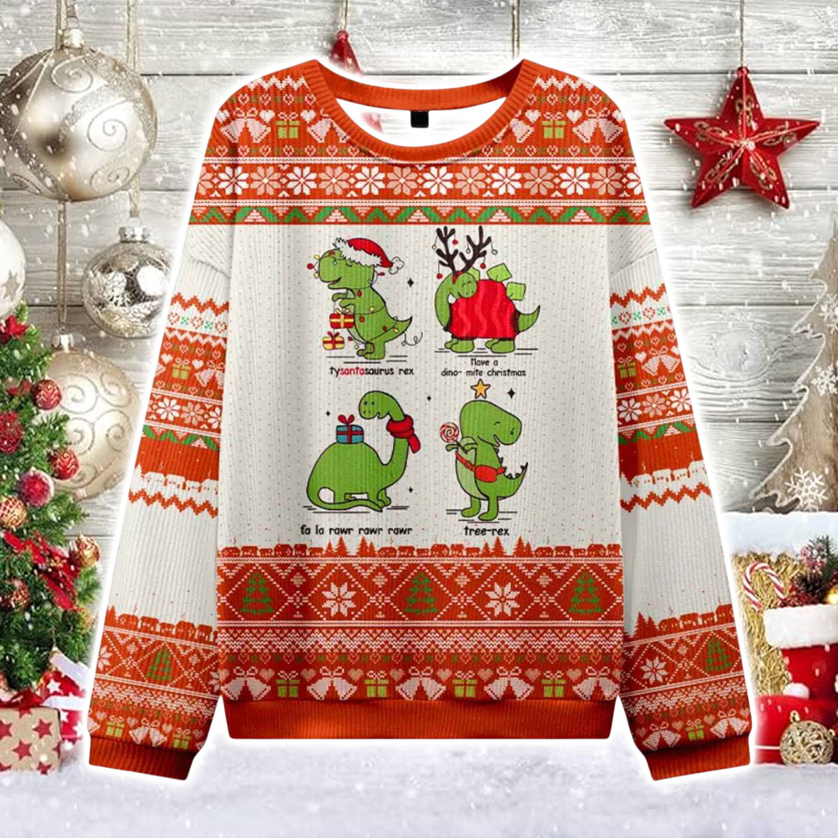 Rex the Halls Christmas Ugly Sweater