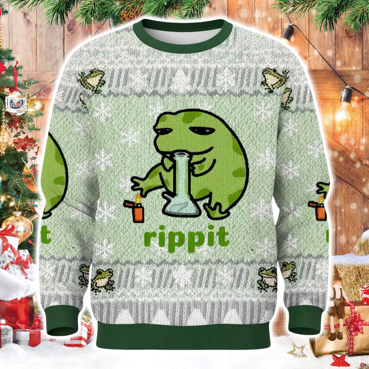 Rippit Frog Bong Christmas Ugly Sweater