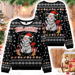 Devil Sheep Hail Santa Ugly Sweater