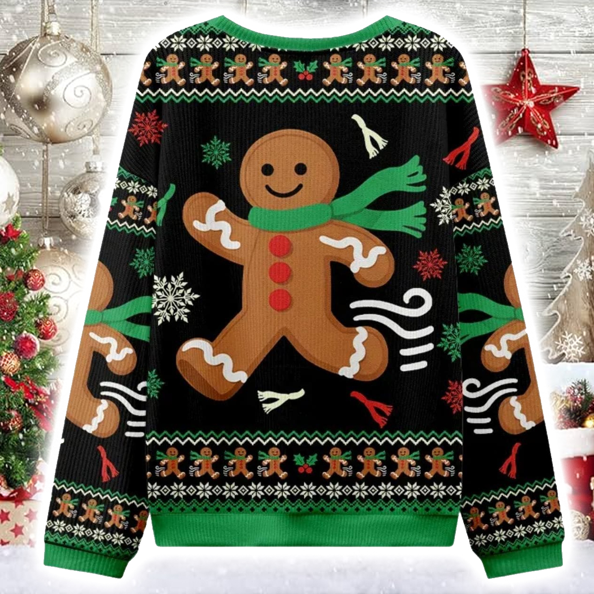 Running Gingerbread Man Christmas Ugly Sweater