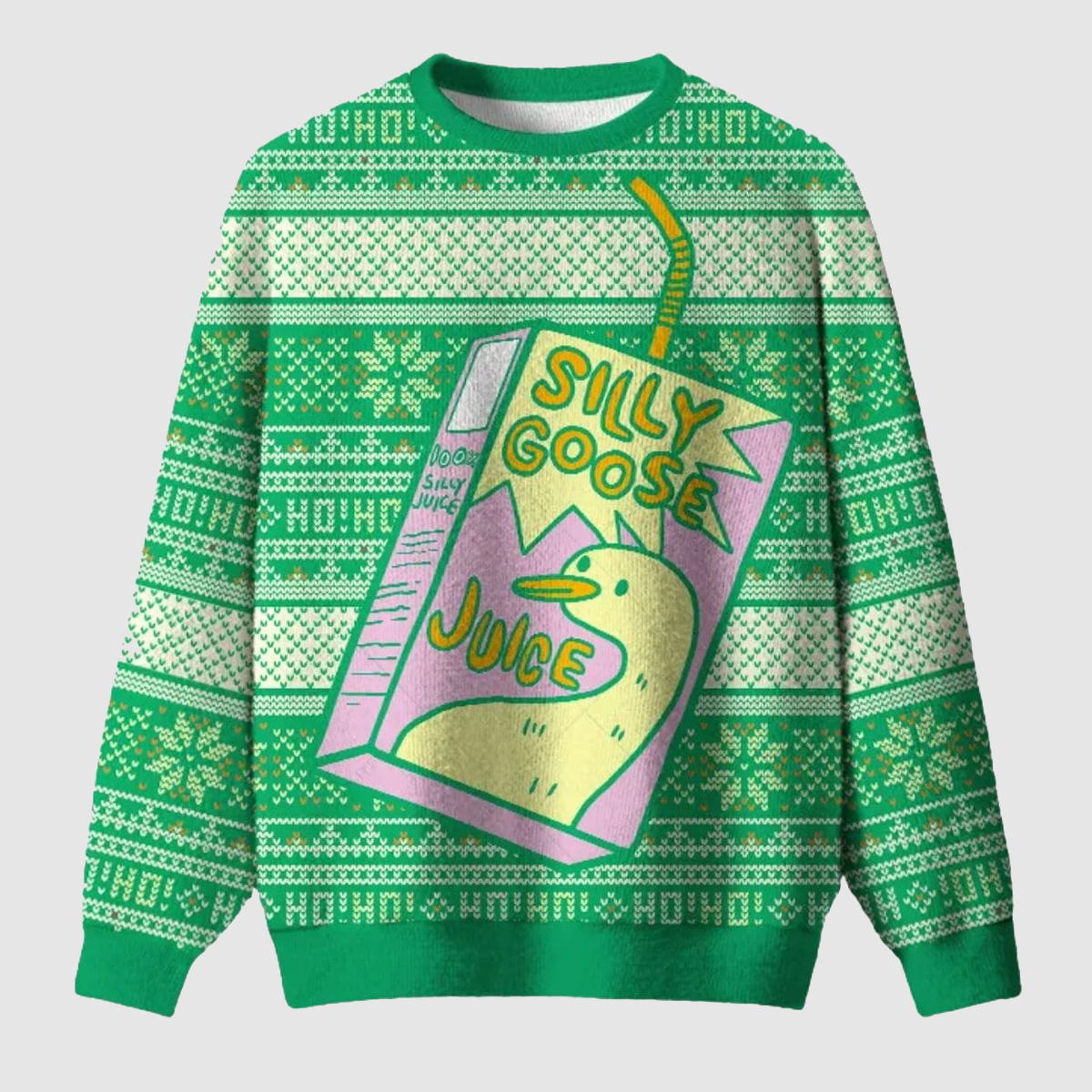 Silly Goose Juice Party Green Christmas Ugly Sweater