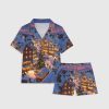 Womens Christmas In New York Night Short Sleeve Pocket Cotton Pajama Set