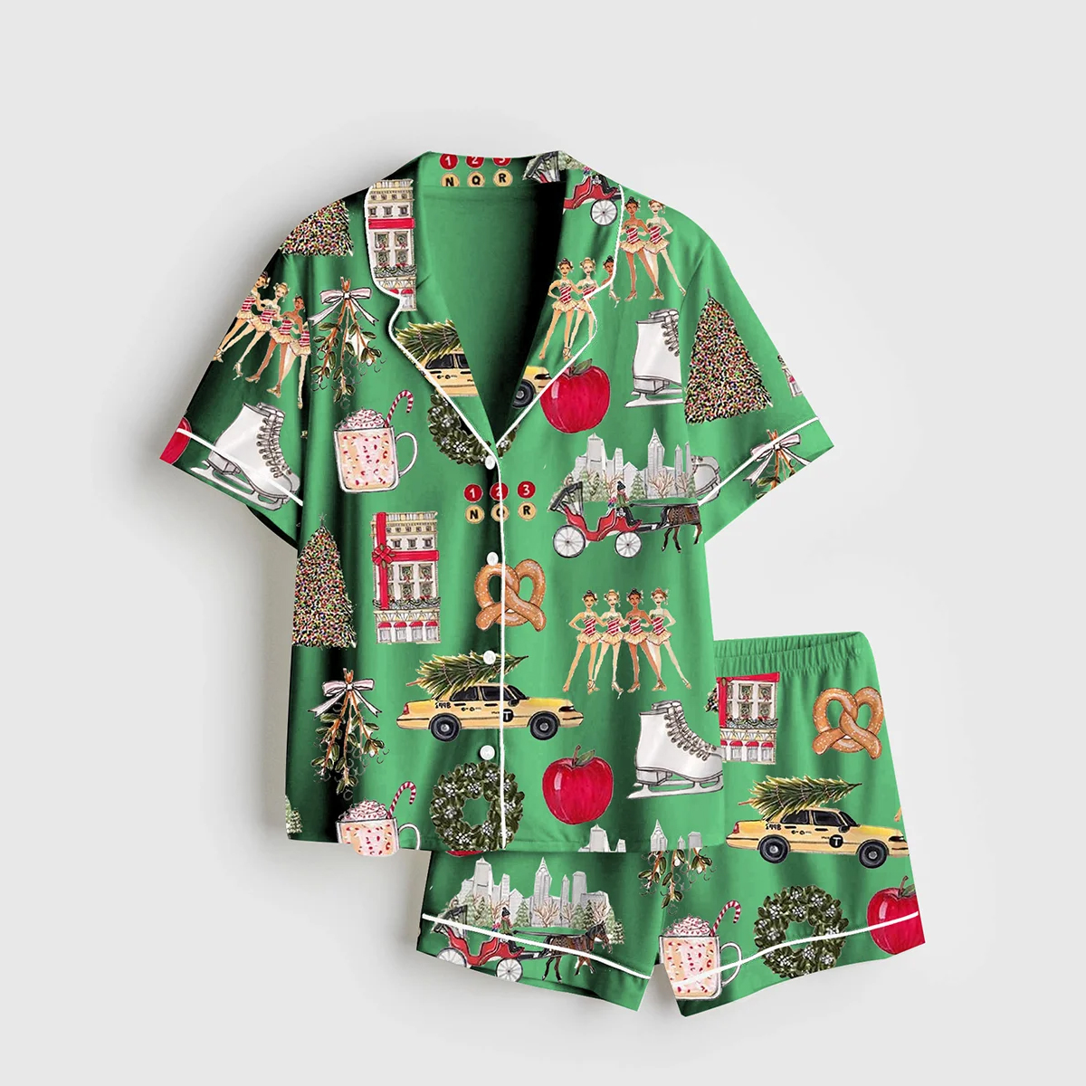 Womens Christmas In New York Satin Family Pajama Set