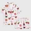 Womens Pink Champagne Cocktail Martini Holiday Whisky Christmas Gifts Pajama Set 1
